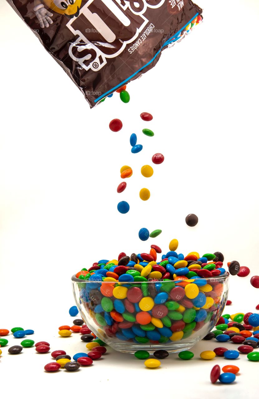 Filling a Bowl with M & M candies
