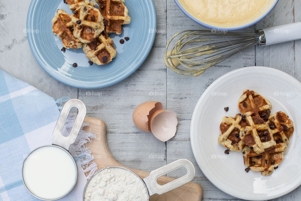 Breakfast Waffles Food Flat Lay