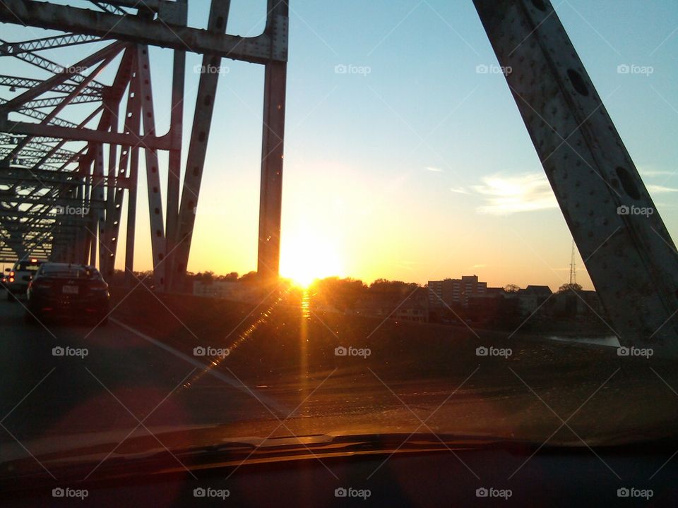 Crossing the Tennessee River at sunset, Decatur Alabama