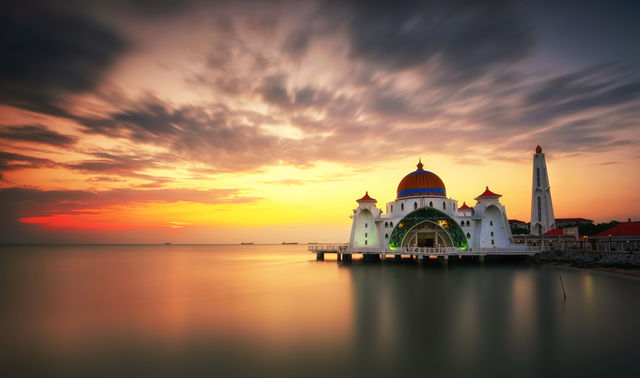 Beautiful sunset over Malacca Straits Mosque