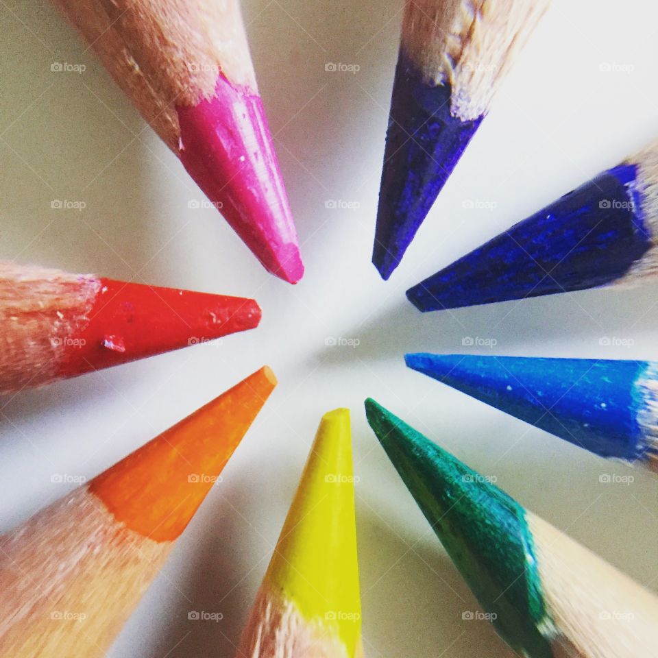 Arrangement of multi colored pencils