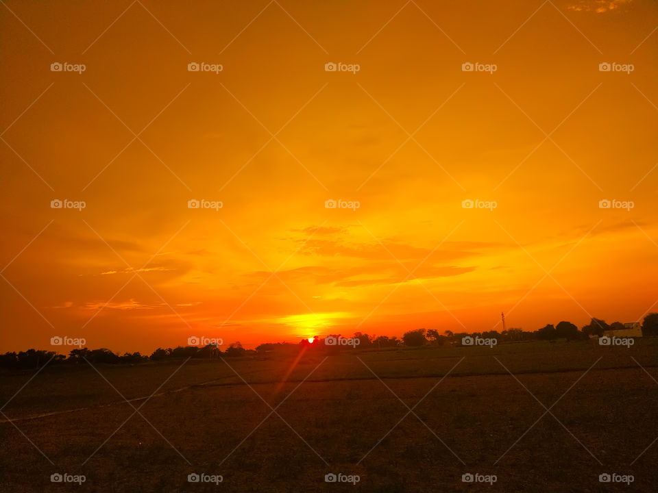 Beautiful Sunset on the field.in Rajasthan India