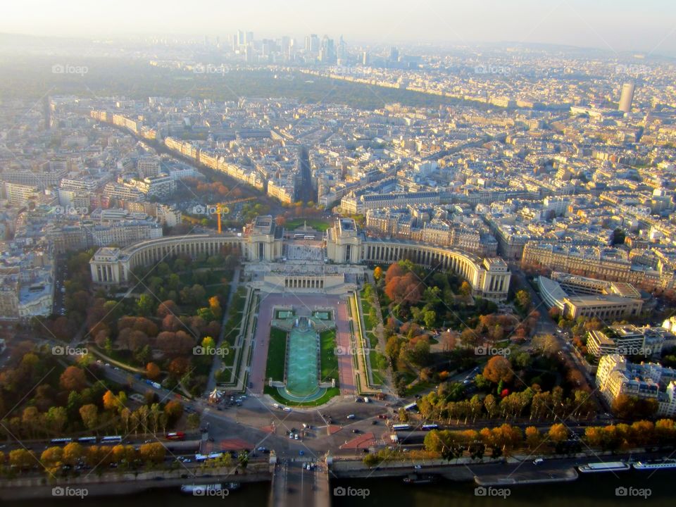 View from the top of the Eiffel Tower in Paris in the fall