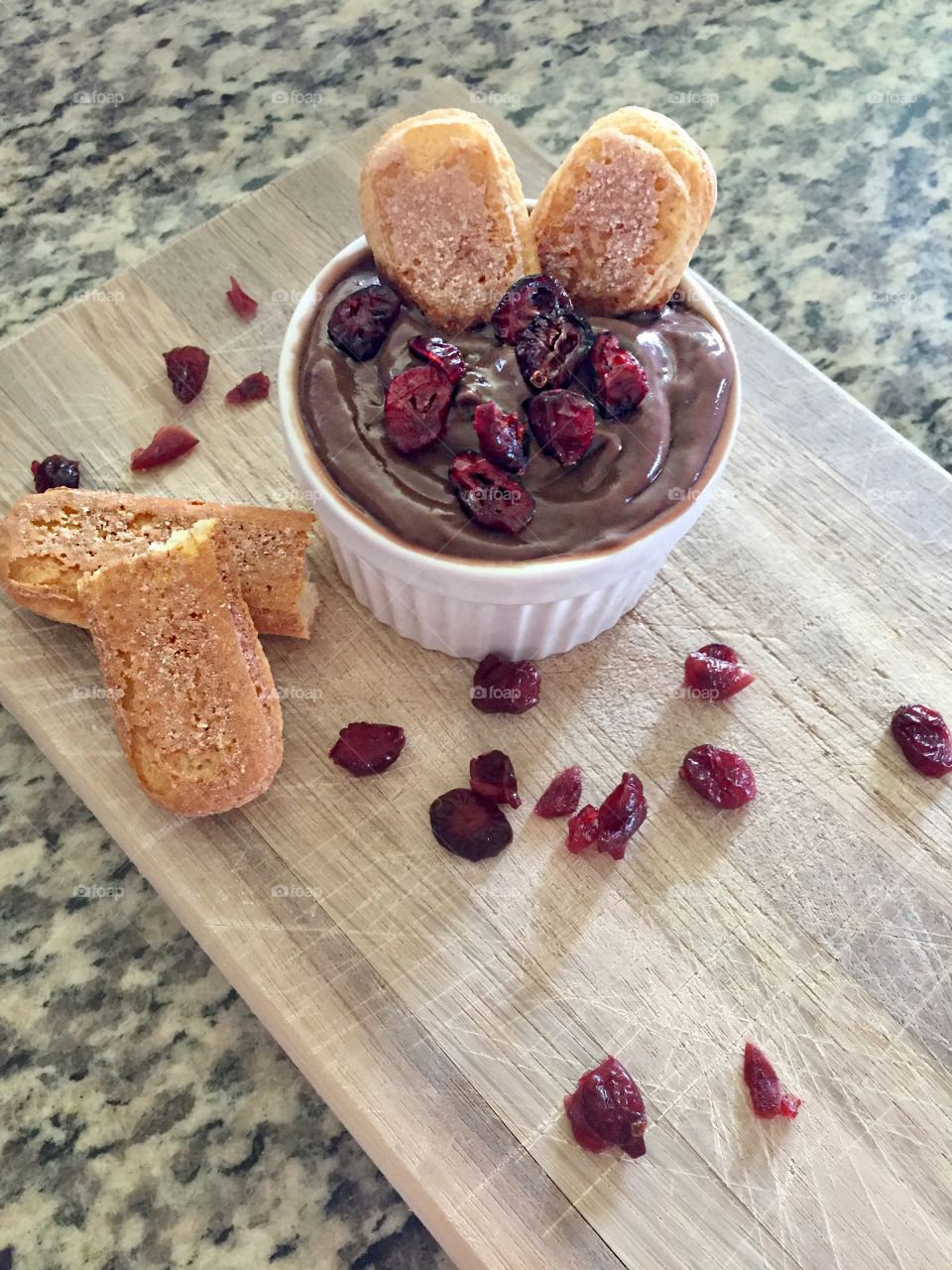 Chocolate mousse on chopping board