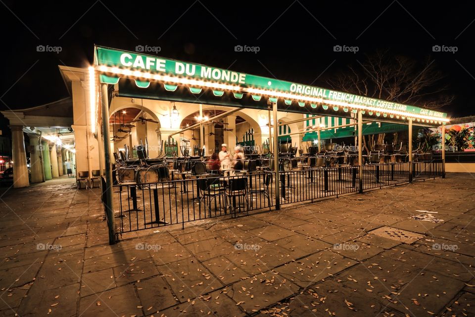 Cafe Du Monde in New Orleans Louisiana USA at night