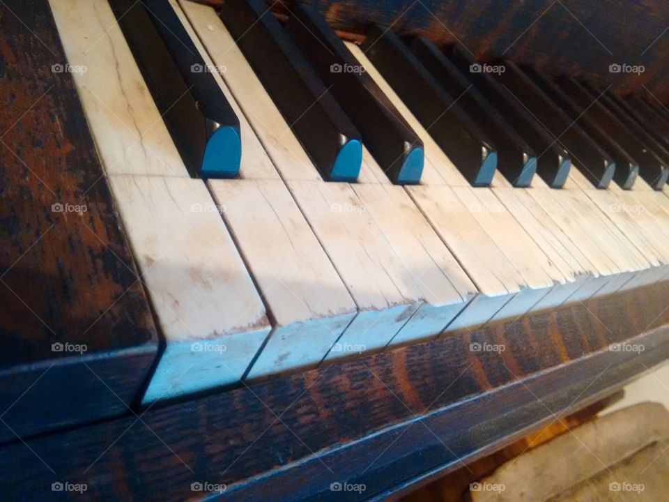 Piano key, side view of keyboard piano