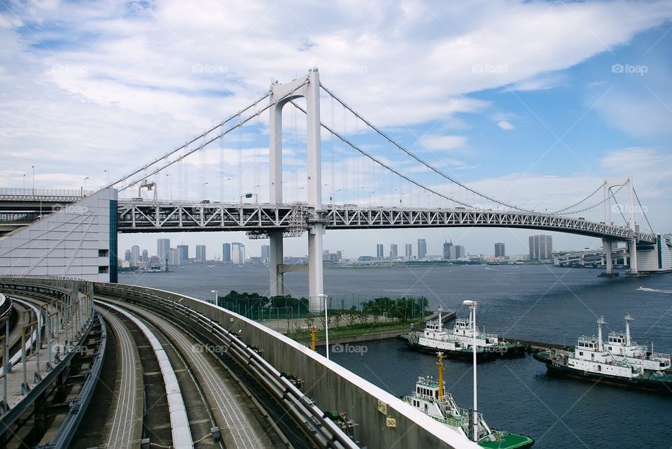 Tokyo Rainbow Bridge as viewed from rolling train.