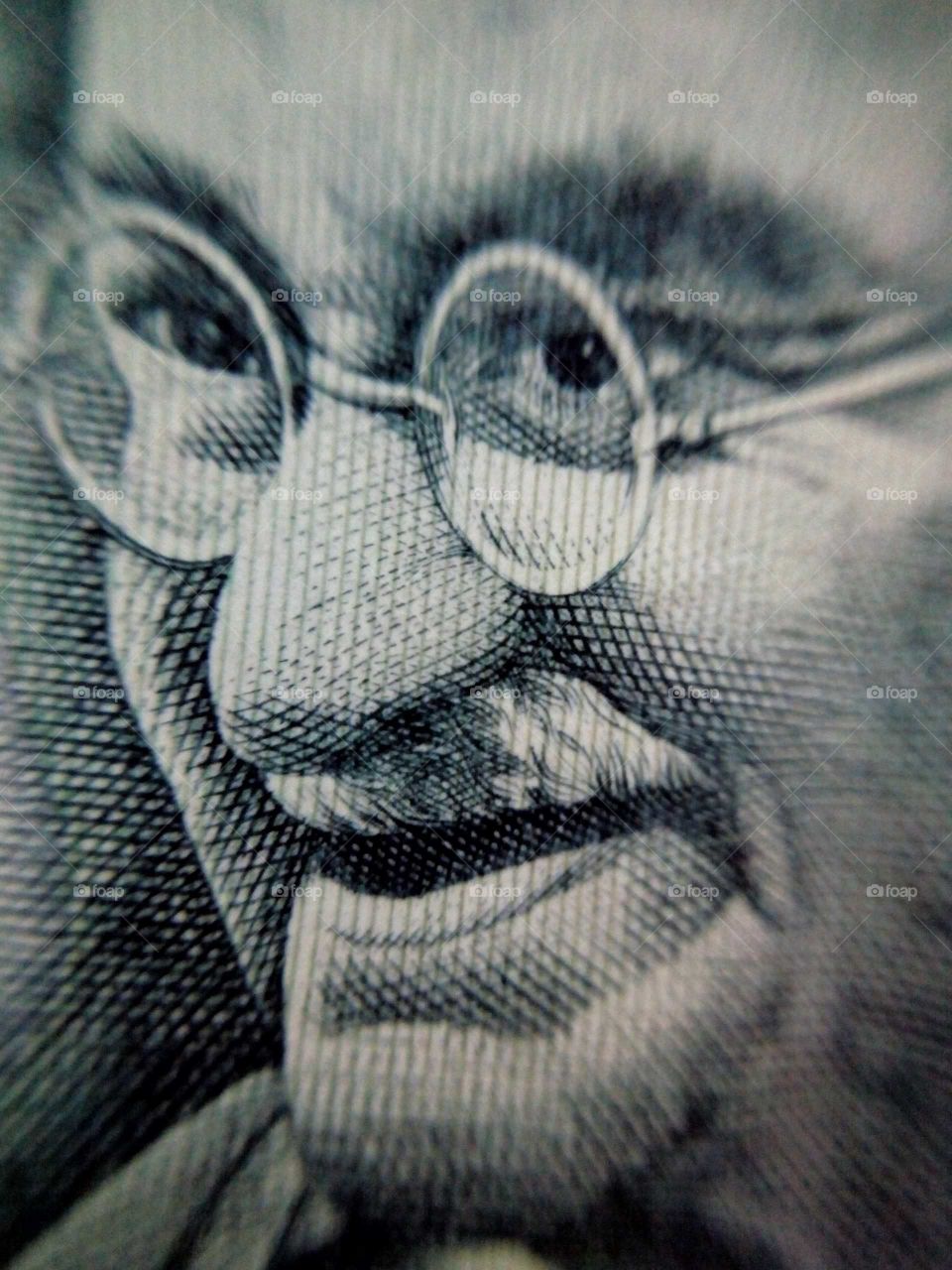 Macro image of Mahatma Gandhi