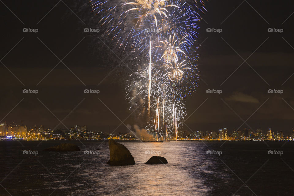 Happy New Year, fireworks in Florianopolis Santa Catarina Brazil.