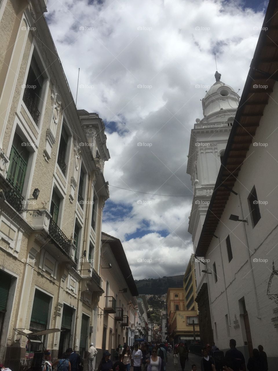 Historic Quito. Old buildings dramatic sky