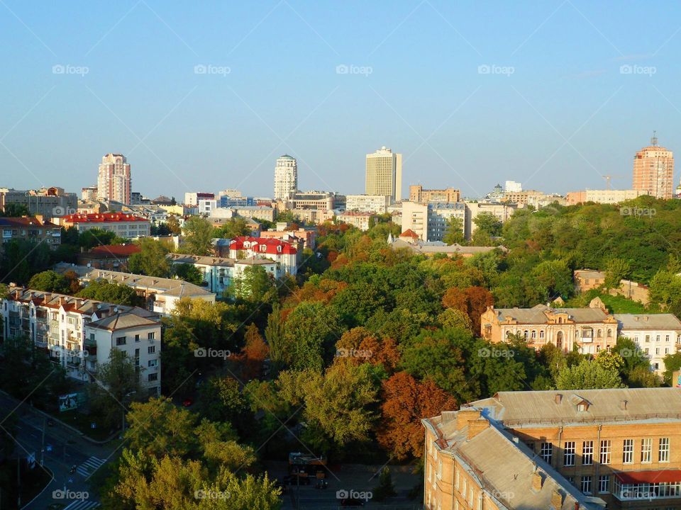 Kiev city aerial view in autumn, Ukraine