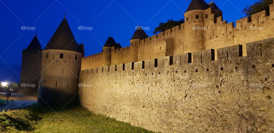 Carcasonne Castle France at night