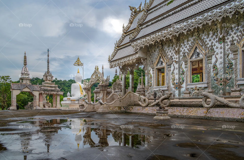 Beautiful Thai white church and land scape