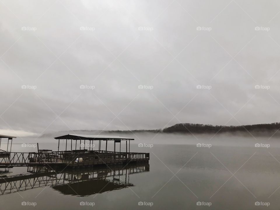 Placid foggy lake