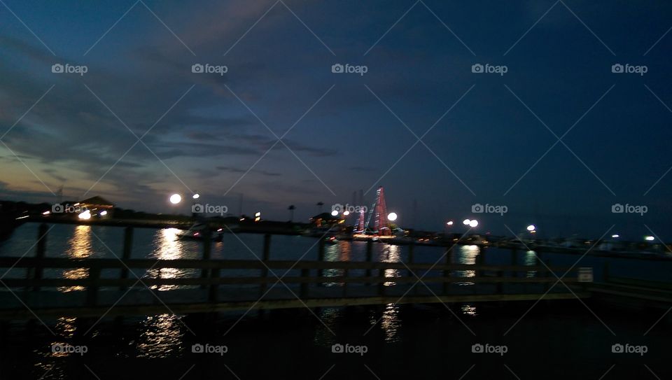 Lighted boats on Matagorda Bay.