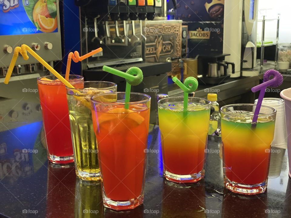 Colourful cocktail glasses 