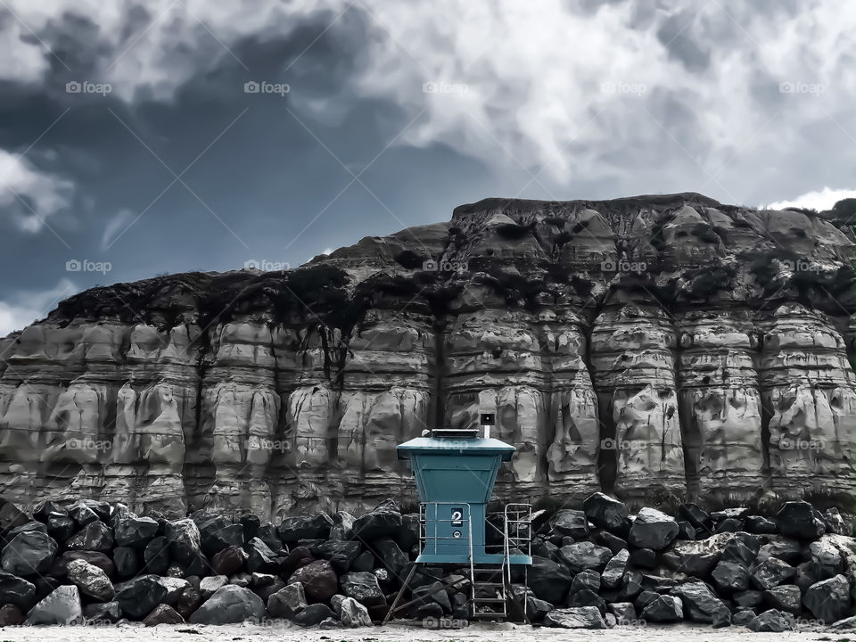 Foap Mission Monochromatic! Lifeguard Stand in Monochromatic Colors Against The Sand Cliffs Of San Clemente!p Southern California Coast!