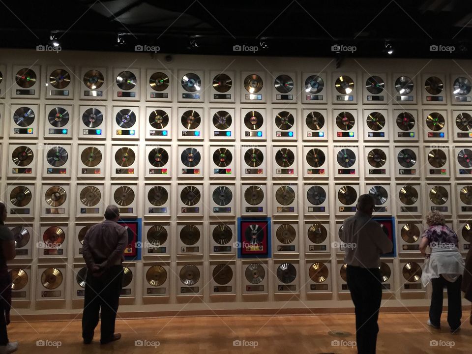 Music hall of fame nashville . Record hit CDs display at music hall 