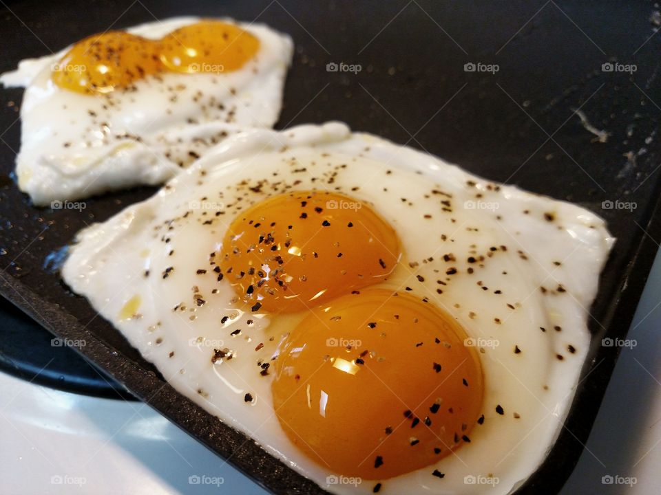 Double Yolk Fried Eggs For Breakfast