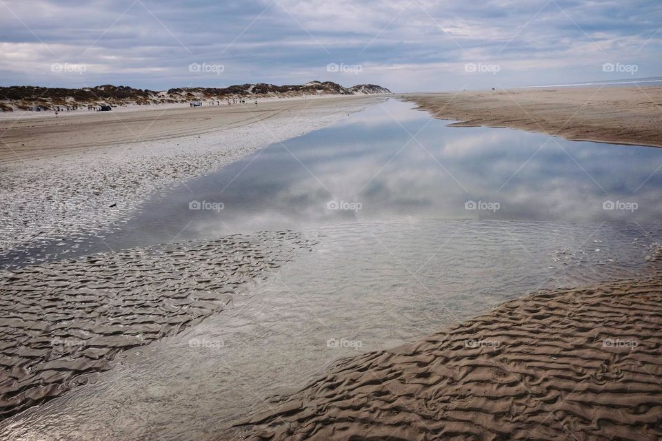 On the island Terschelling, The Netherlands,  beach, sandshapes, reflection sky, seashore, beautiful nature