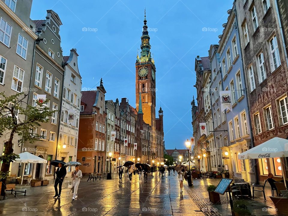 City centre in the rain