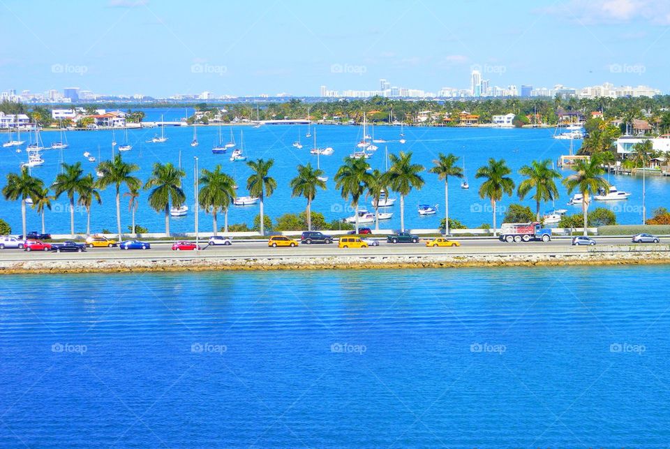 Surreal Waterway. Beautiful coastal inlet waterway off the Miami Bay,