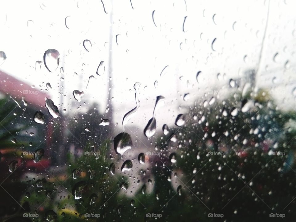 This is a photo of a raindrop I captured while I'm inside the car.
