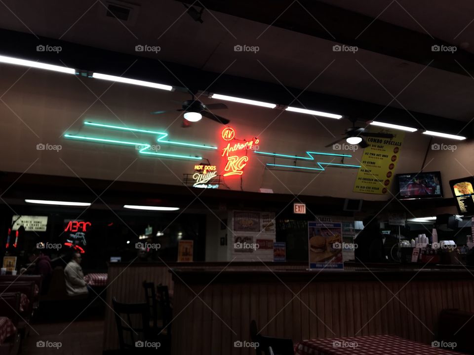 Neon lights in diner