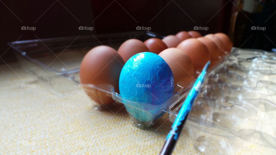 High angle view of eggs in tray