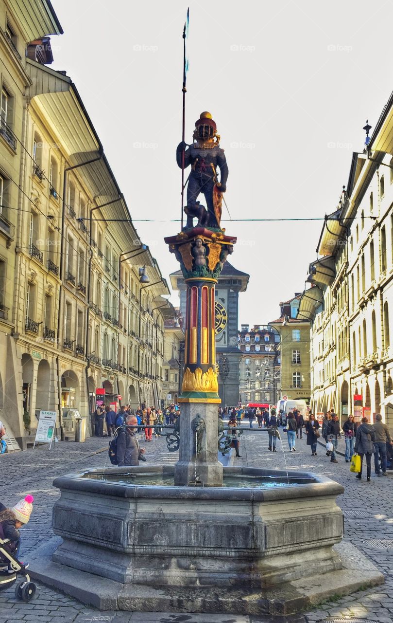 Medieval fountain, old town, Berne