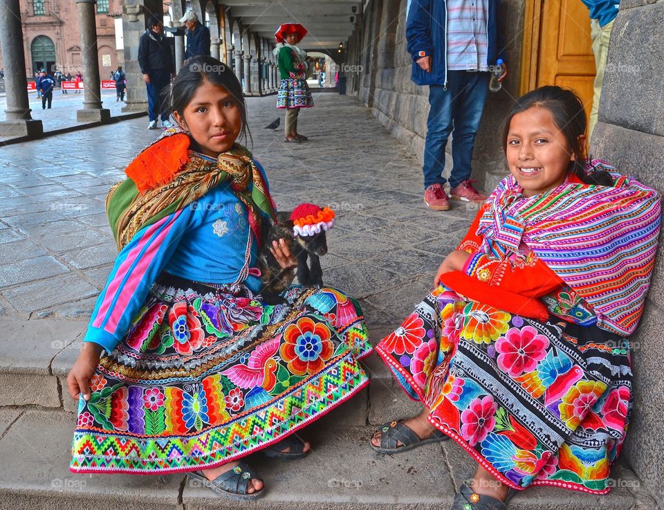 Peruvian Girls with Lamb