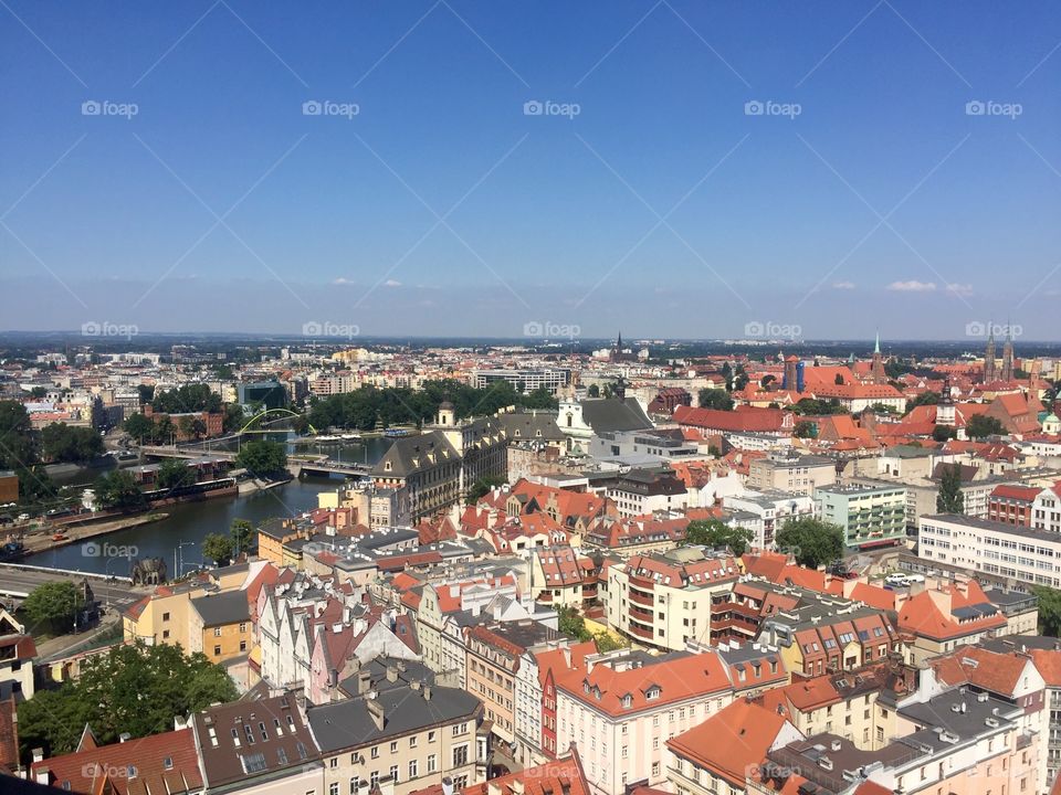 Cityscape from the bird eye view of Wroclaw