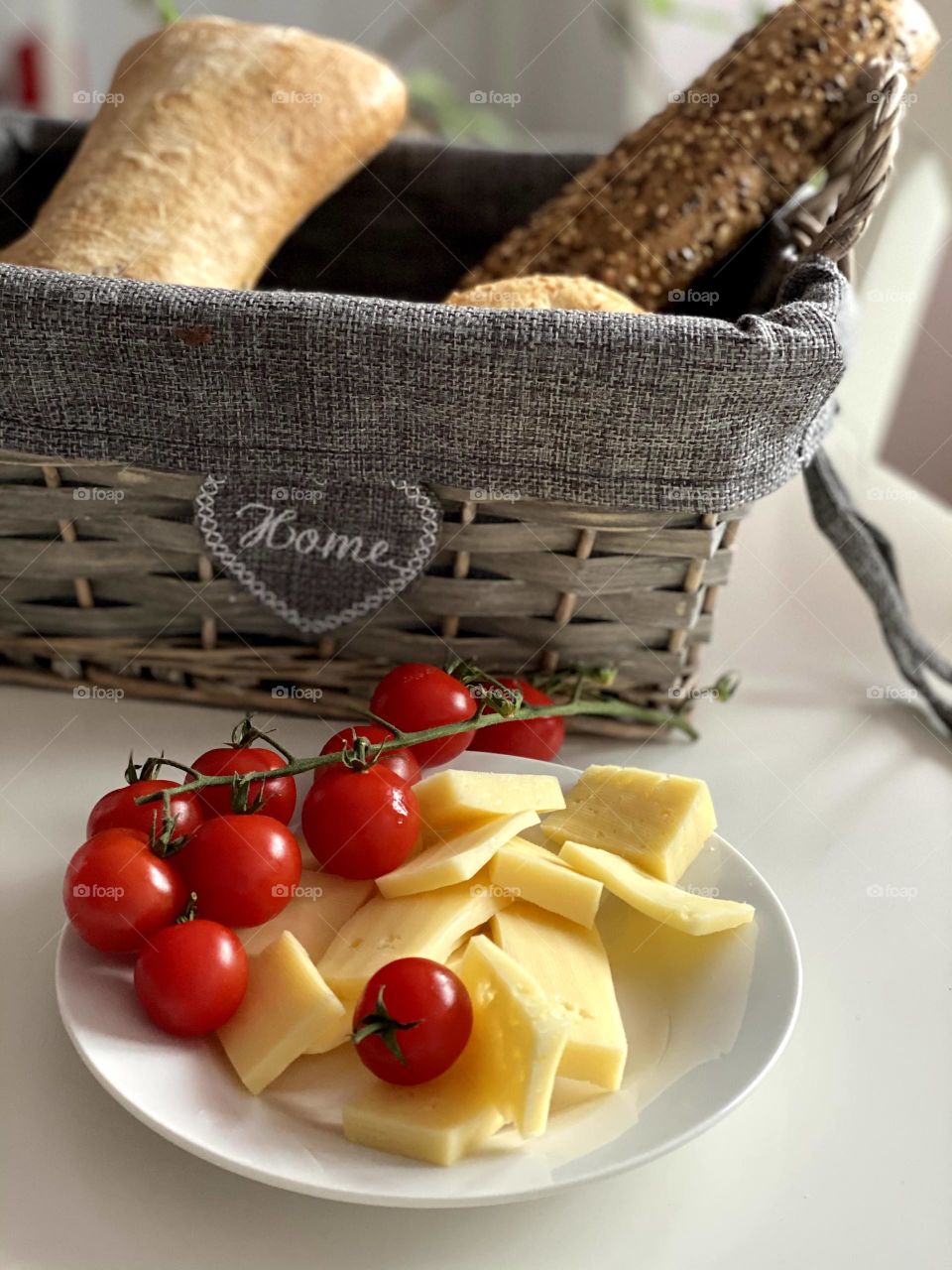 Warm bread, tomatos and cheese!that is all