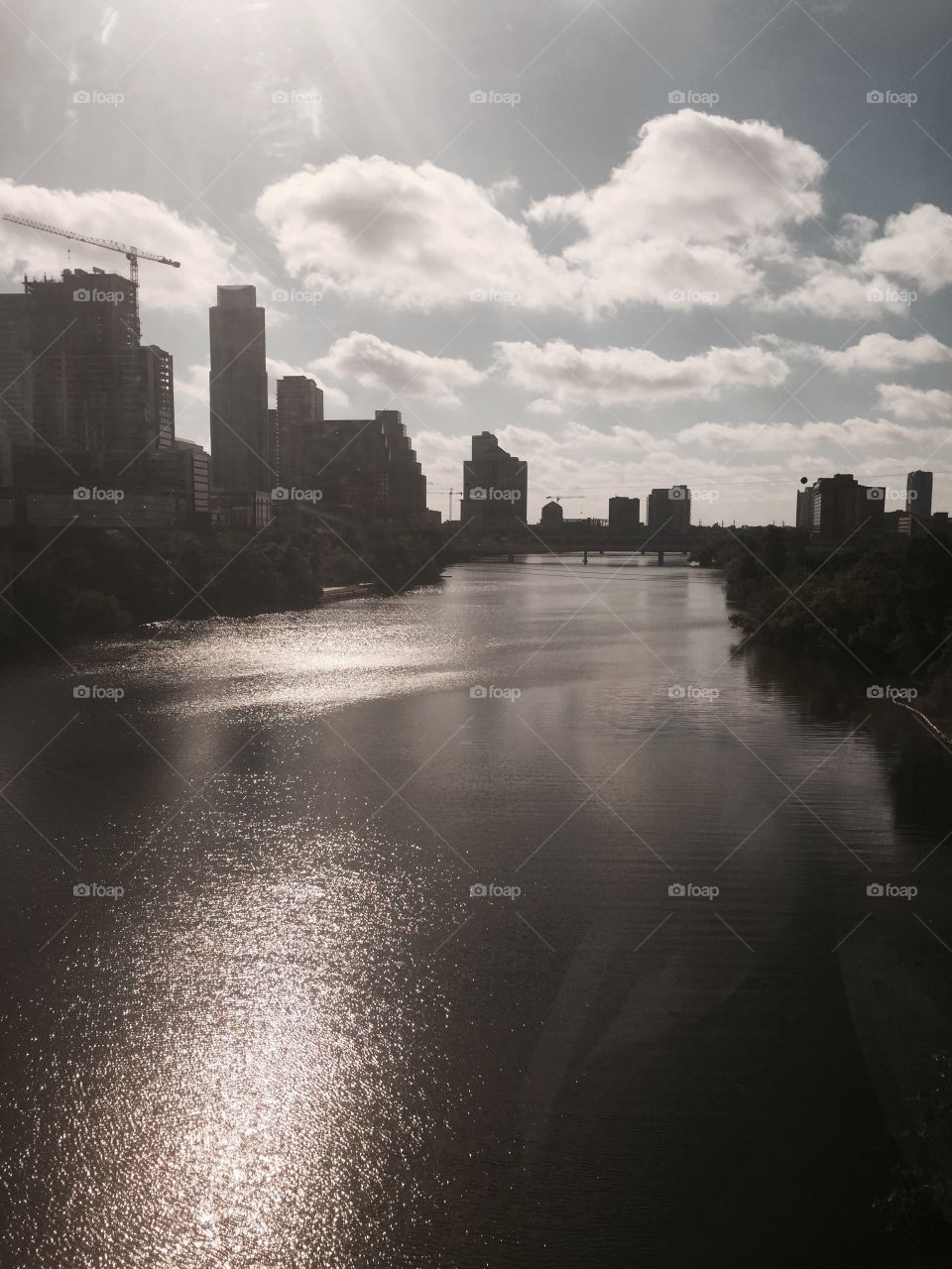 Lady bird lake at dawn. From the train 