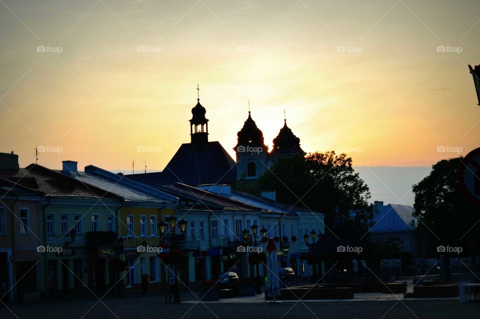 sunset & smal town in Poland