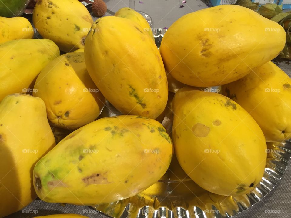 Papaya fruit from Brazil in a supermarket.