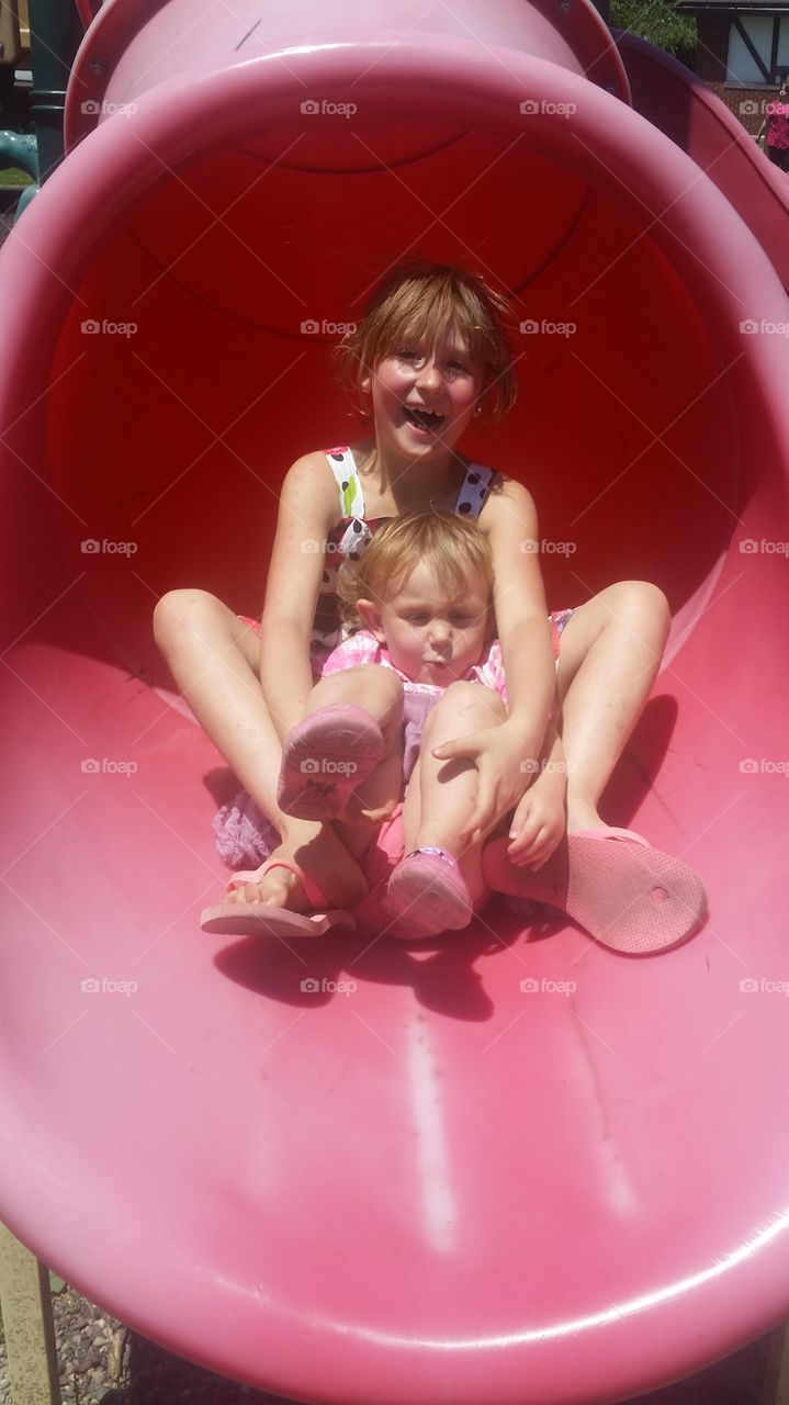 piper and Katanna on slide