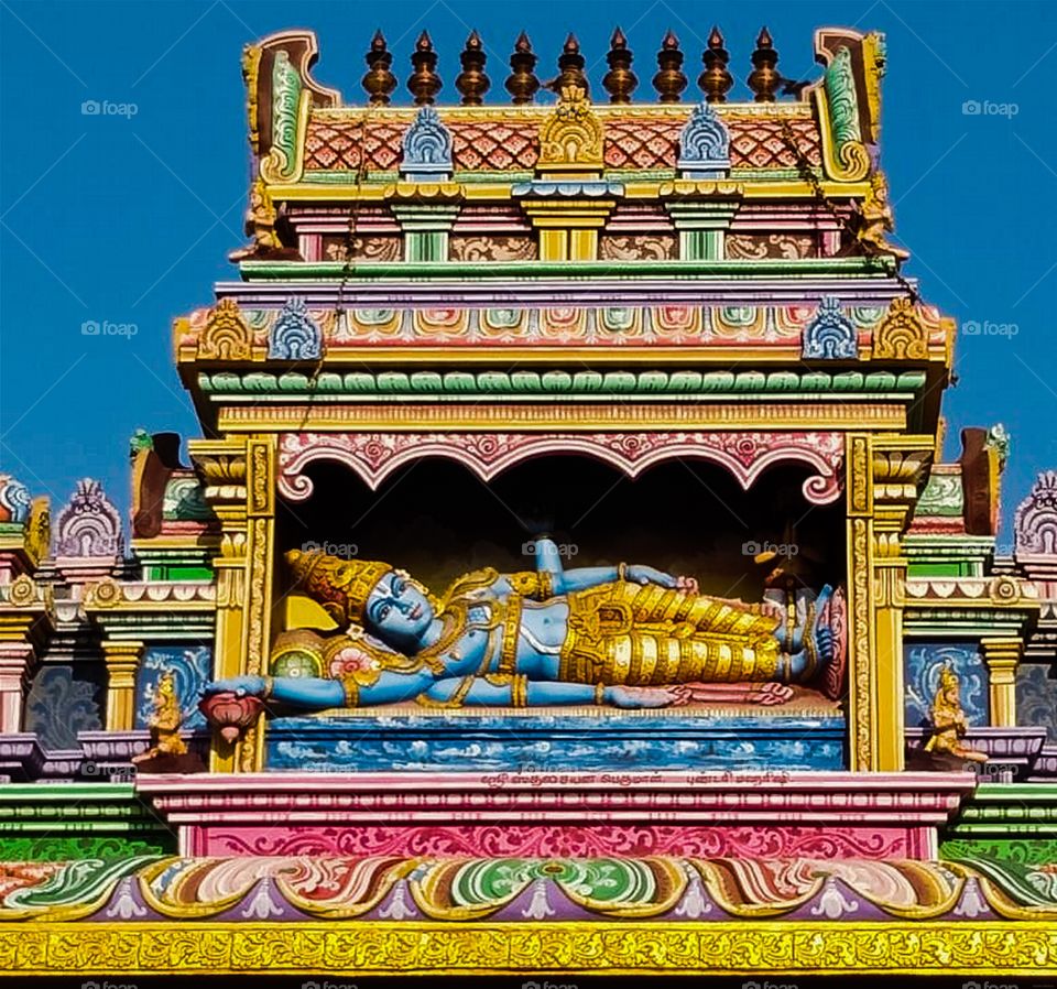 Sri Sthala Sayana Perumal Temple. A historic temple dedicated to the God Vishnu in Kollumangudi, Mahabalipuram, Tamilnadu, India