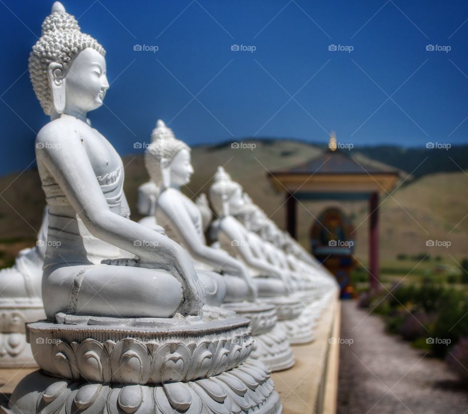 Buhddist statues at the Ewam Garden of One Thousand Buddhas in Arlee, Montana.
