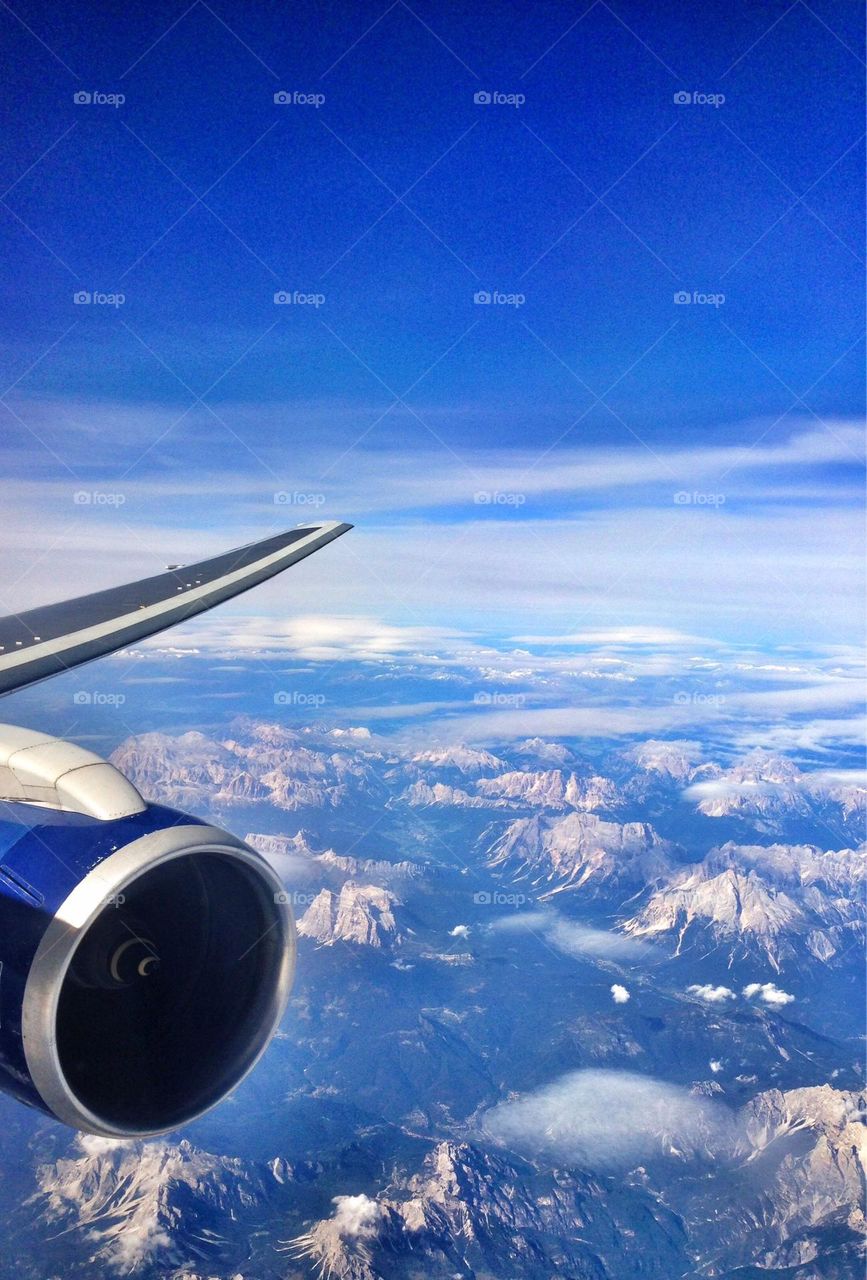 Frosty, snow scene captured from an aeroplane window