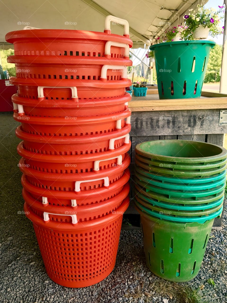 Orang & Green Baskets at Market