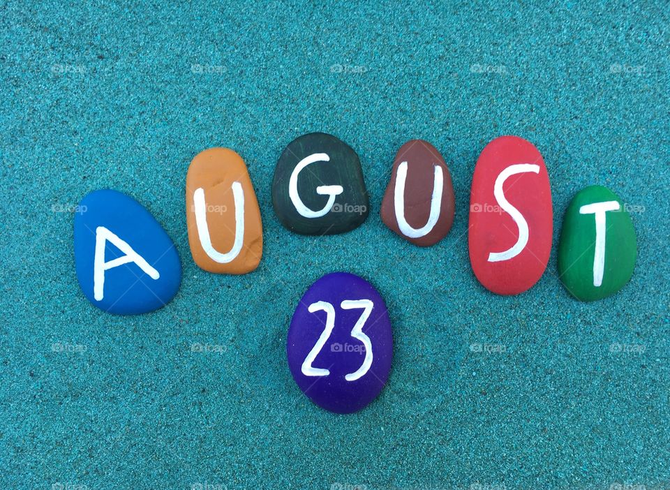 23 August, calendar date on colored stones