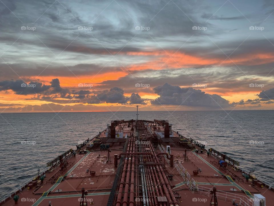A tanker sails towards sunset in the Baltic Sea! 