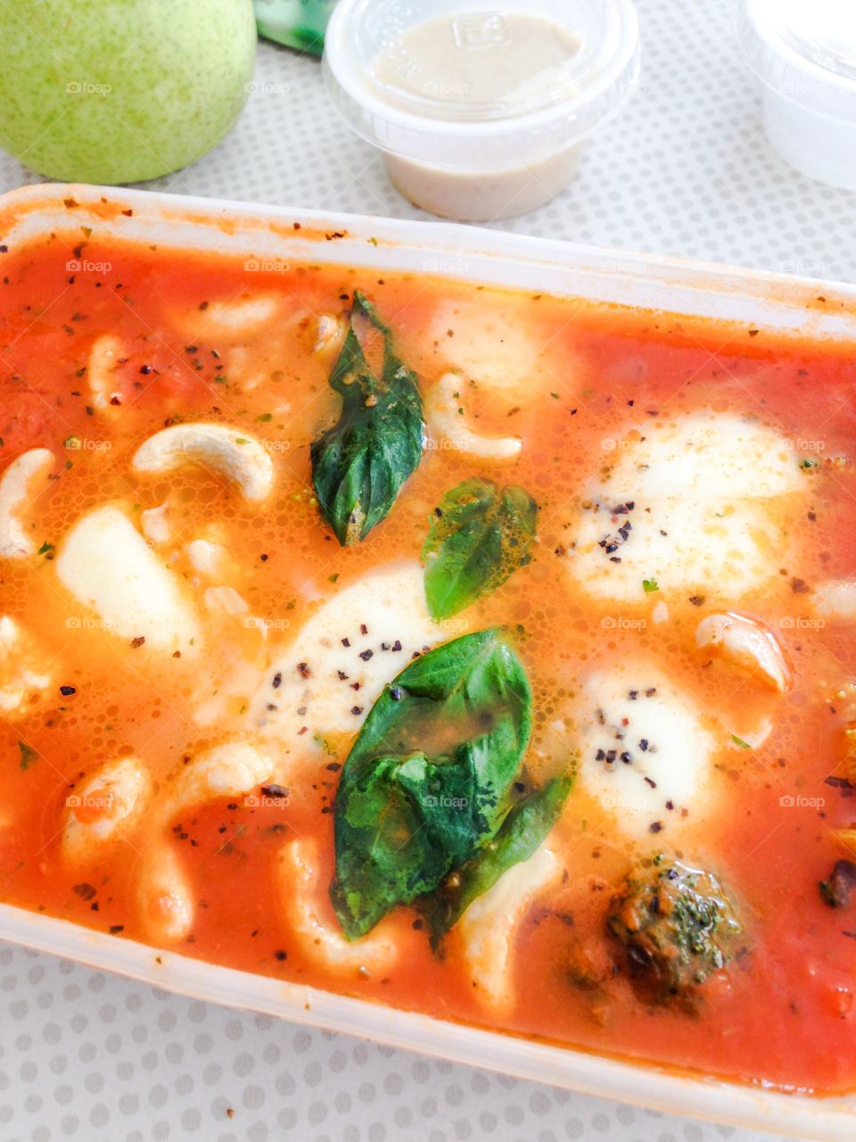 close up tomato soup