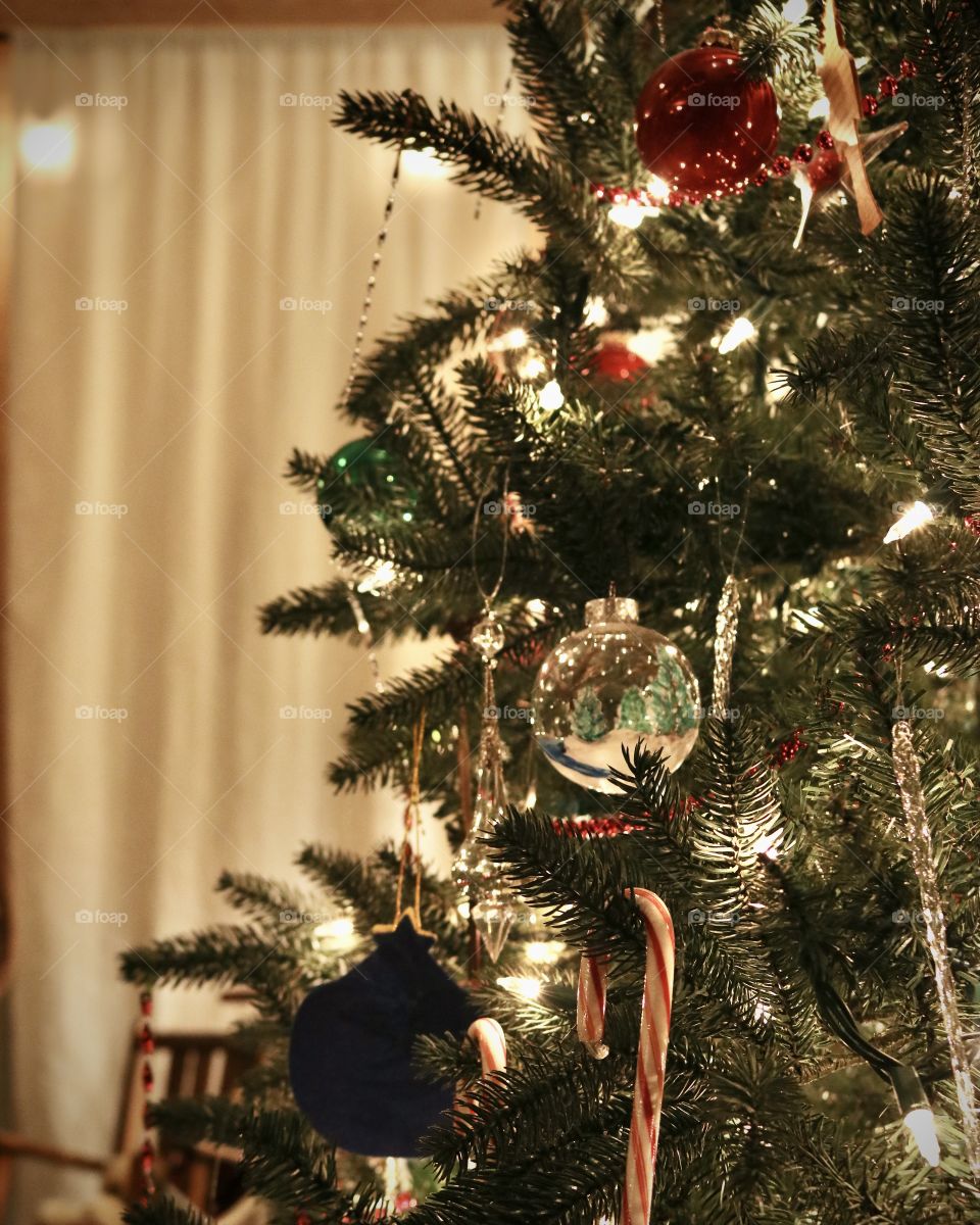 Beautiful Christmas ornaments on the tree