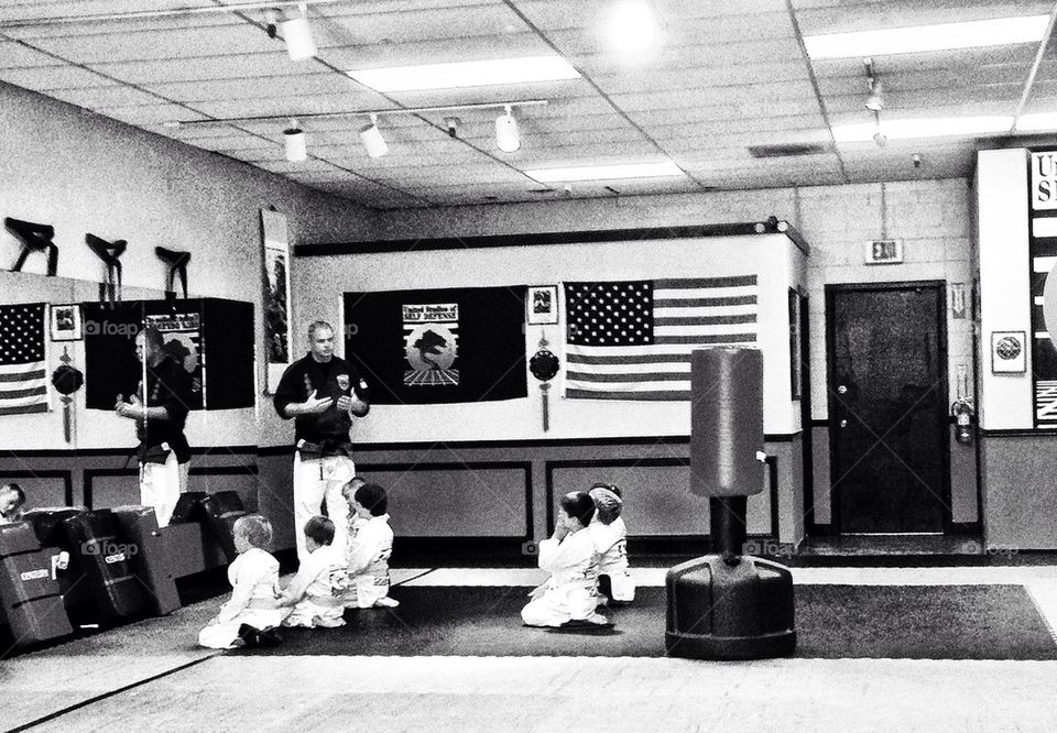 Children in a martial arts dojo