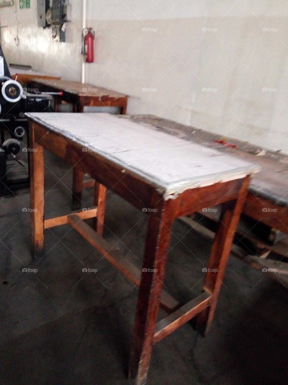 Wooden factory tables