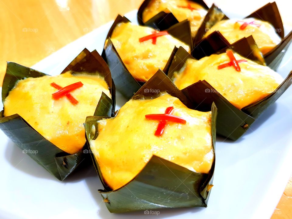 Thai curry fish custard or Hor Mok