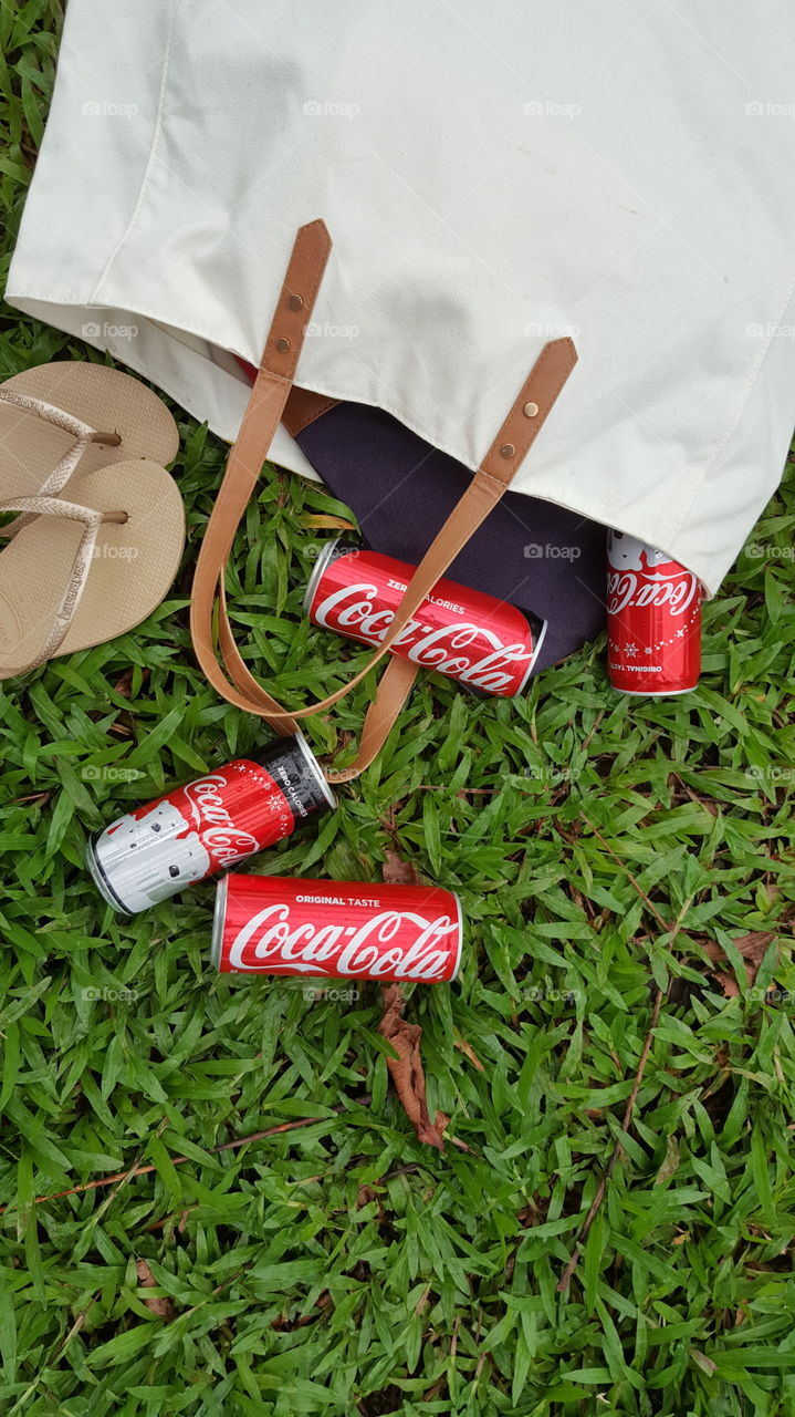 Coca cola on ground picnic