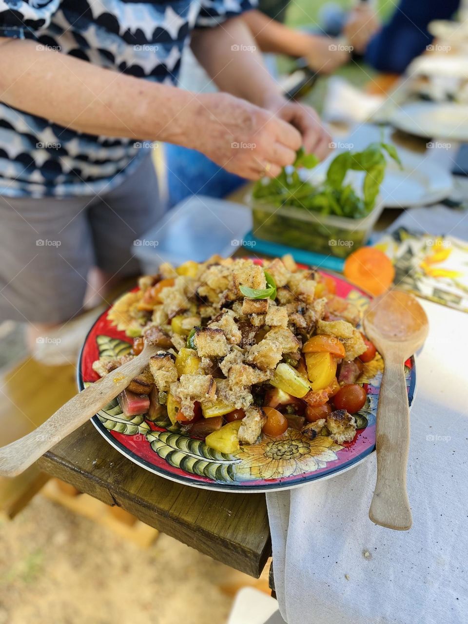 A beautiful tomato and bread Panzanella salad
